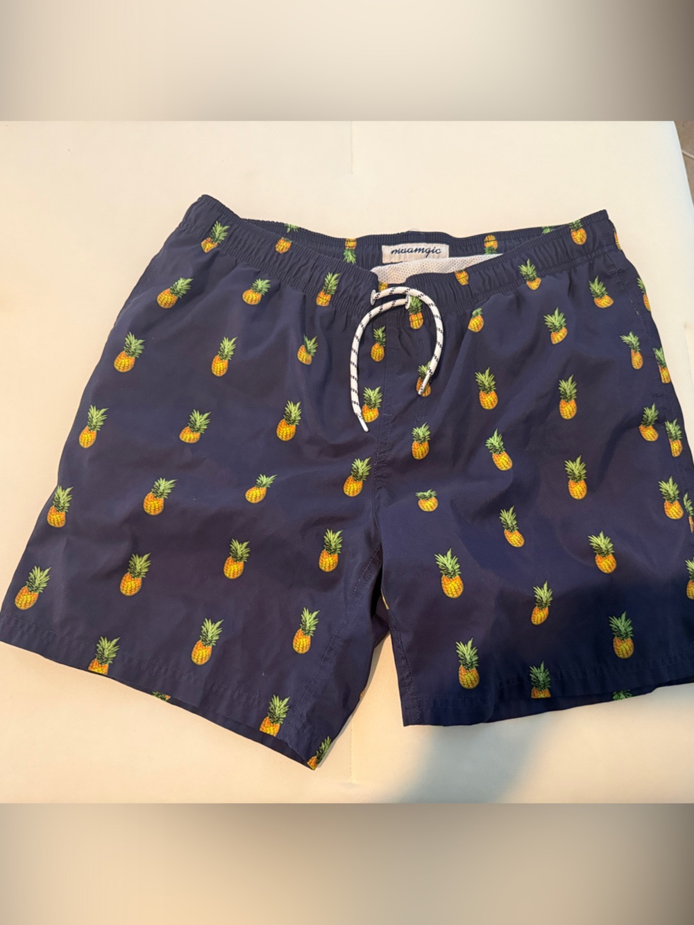 Men's Navy Pineapple Swim Trunks with Drawstring